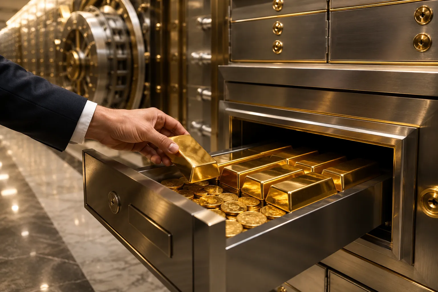 Where to store gold securely in a premium safe deposit box with gold bars inside a private vault facility
