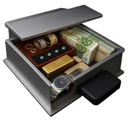 Safe deposit box in Bolton storing cash, gold, jewellery, watches, and valuable personal belongings securely