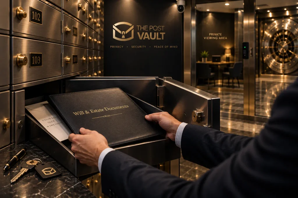 Will and estate documents being securely stored in a safe deposit box at The Post Vault