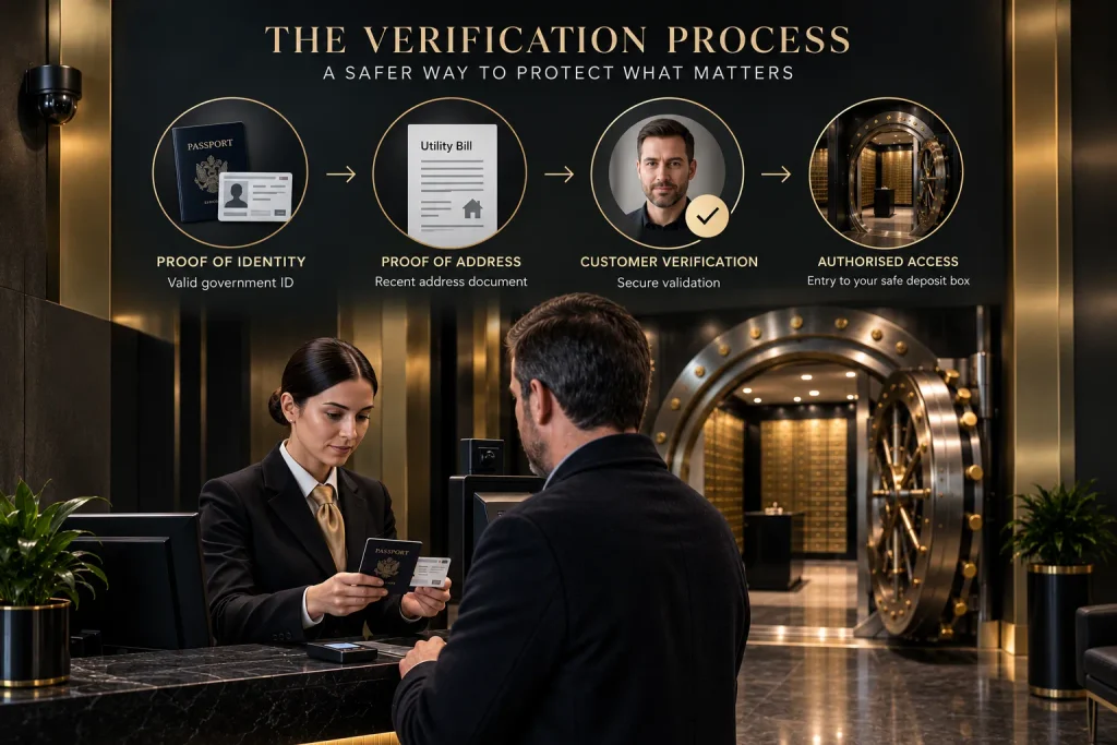 Bank customer verification process for secure safe deposit box access