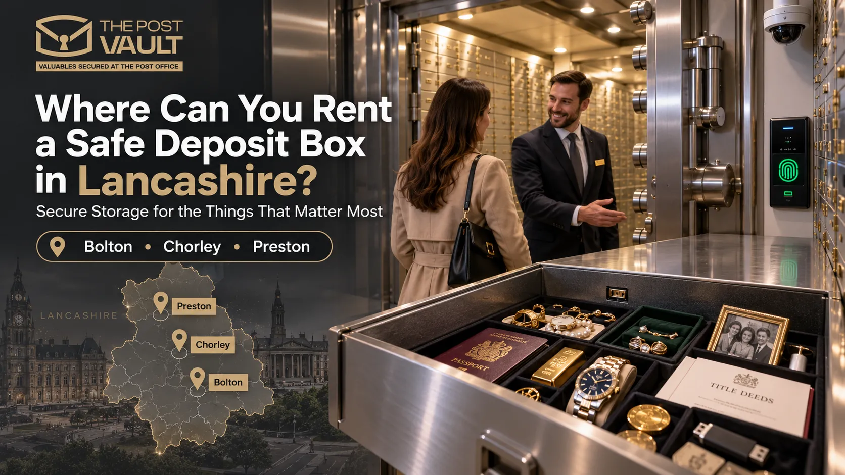 The Post Vault safe deposit box facility in Lancashire serving Bolton, Chorley and Preston.