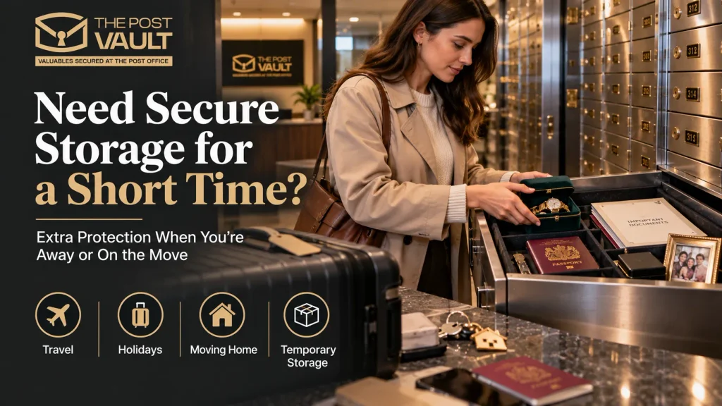 Customer using short-term safe deposit box storage at The Post Vault while travelling, moving home or temporarily securing valuables.