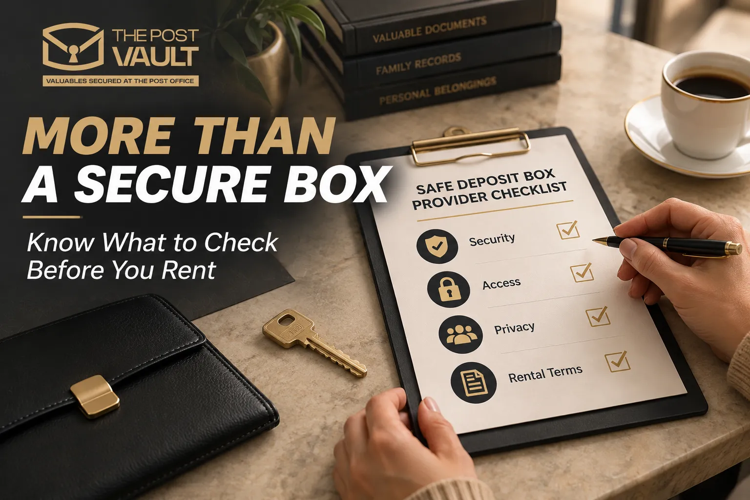 The Post Vault safe deposit box provider checklist highlighting security, access, privacy and rental terms to consider before renting.
